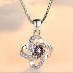 Steel Color Four Leaf Clover Necklace with Diamonds (with Box)