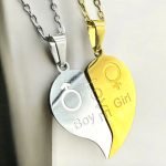 Stainless Steel Gold Silver Half Heart 2 Necklace Partner Gift