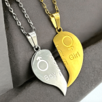 Stainless Steel Gold Silver Half Heart 2 Necklace Partner Gift