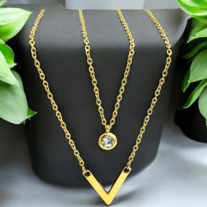 Mystigrey Victoria 18K Gold Plated Dual Necklace for Girls and Women with Two Strands V and Solitary Cubic Zirconia