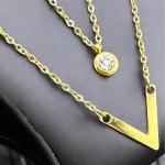 Mystigrey Victoria 18K Gold Plated Dual Necklace for Girls and Women with Two Strands V and Solitary Cubic Zirconia