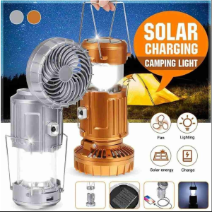 6in1 Portable Outdoor LED Camping Lantern With Fan Solar Charge Rechargeable Light Energy Saving Tent Lamp Flashlight