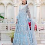 CLASSIFYING CLASSY: ADORABLE HEAVY EMBROIDERED ICE-BLUE MAXI DRESS -MAXI DRESS