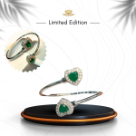 Sk-Jewellers Heart Zircon Cuff 925 Sterling Silver Bangle – Elegant Statement Bracelet with Sparkling Zircon Stones – Perfect for Weddings, Parties, and Special Occasions