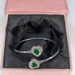 Sk-Jewellers Heart Zircon Cuff 925 Sterling Silver Bangle – Elegant Statement Bracelet with Sparkling Zircon Stones – Perfect for Weddings, Parties, and Special Occasions