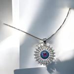 Sk-Jewellers Good Luck Gift 925 Sterling Silver CZ Sun Shaped Blue Evil Eye Necklace Pendant – Minimalist Handmade Necklace for Women – Protection & Prosperity Gift