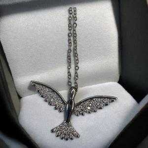 SK-Jewellers Silver Phoenix Rising Necklace – Sterling Silver Plated Pave CZ Bird Drop Pendant with Infinity Close – Symbol of Rebirth and Strength