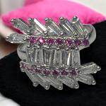 Sk-Jewellers Vintage Retro 2ct Ruby VS Cluster Cocktail Ring – White Gold Design, Sparkling Cluster, Multiple Color Options – Elegant Jewelry for Special Occasions