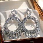 Sk-Jewellers Oval and Pear Shape Swarovski Danglers – Elegant Silver & Golden Earrings – Perfect for Weddings, Parties, and Special Occasions