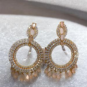 Sk-Jewellers Oval and Pear Shape Swarovski Danglers – Elegant Silver & Golden Earrings – Perfect for Weddings, Parties, and Special Occasions
